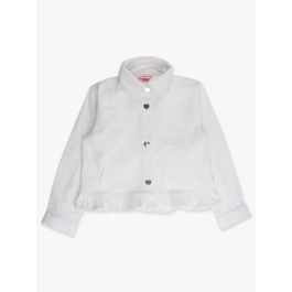 White Stretch Denim Ruffle Jacket