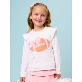 Football Bow White Applique Flutter Sweatshirt