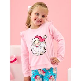 Santa Joy Pink Applique Flutter Sweatshirt