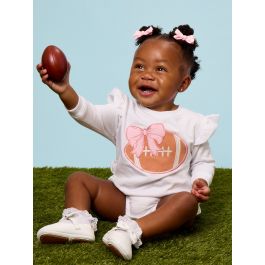 Football Bow White Applique Sweatshirt Bubble Romper