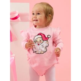Santa Joy Pink Applique Sweatshirt Bubble Romper
