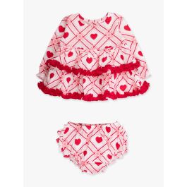 Pink Sweetheart Plaid Cotton Gauze Long Sleeve Tiered Ruffle Swing Top and Bloomer Set