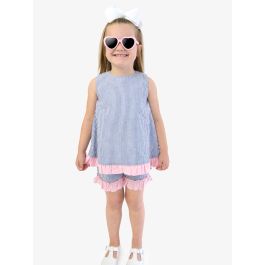 Classic Blue Seersucker Ruffle Swing Top and Short Set