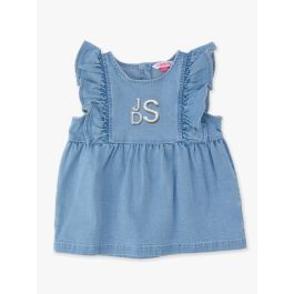 Light Wash Stretch Denim Sleeveless Ruffle Top