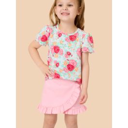 Pink Stretch Denim Ruffle Skort