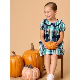 Forrest Plaid Woven Peter Pan Ruffle Bow Short Sleeve Dress