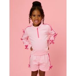 Pink Fleece Bow Quarter Zip & Shorts Set