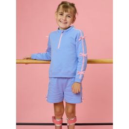 Periwinkle Blue Fleece Bow Quarter Zip & Shorts Set