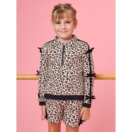 Classic Leopard Fleece Bow Quarter Zip & Shorts Set