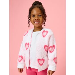 Pink Hearts Cozy Sweater Knit Open Cardigan with Pockets