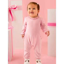 Pink Knit Long Sleeve Ruffle Full Length Romper