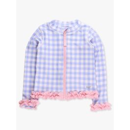 Periwinkle Blue Gingham Active Full Zip Ruffle Jacket