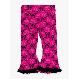 Neon Magenta Bows Active Flared Ruffle Hem Pants