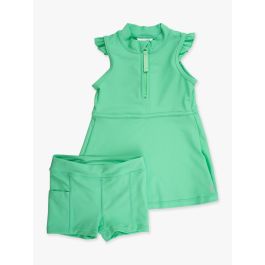 Spring Green Active Sleeveless Zip Ruffle Sleeve Dress & Bike Short Set
