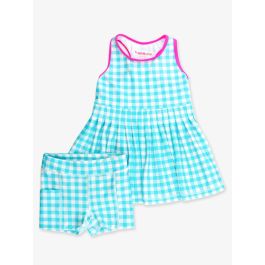 Bright Aqua Gingham Active Dress & Bike Short Set