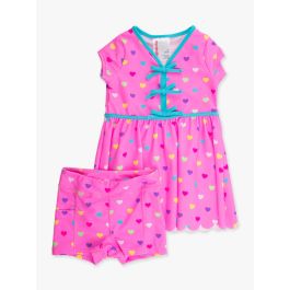 Neon Pink Colorful Hearts Active Short Sleeve Bow Dress & Bike Short Set