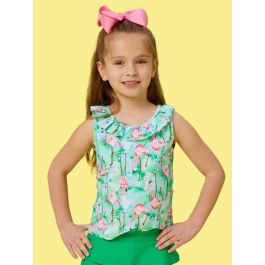 Green Vibrant Flamingo Active Ruffle Tank Top