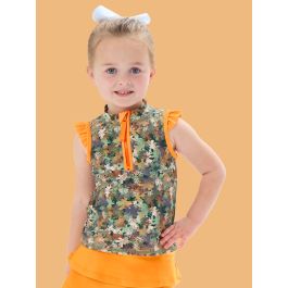 Classic Camo Sleeveless Zip Ruffle Sleeve Active Top