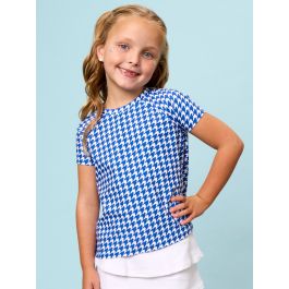 Varsity Blue Houndstooth Active Cross Back Short Sleeve Shirt