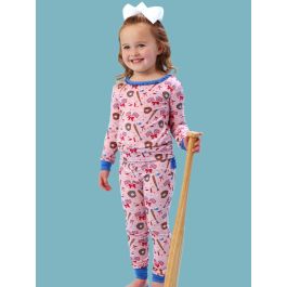 Pink Stars & Strikes Ruffle Long Sleeve Pajama Set, Bamboo Viscose