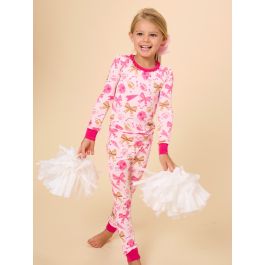 Footballs & Bows Ruffle Long Sleeve Pajama Set, Bamboo Viscose