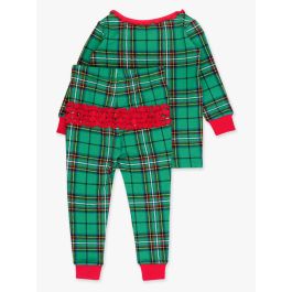 Green Nicholas Plaid Ruffle Long Sleeve Pajama Set, Modal Blend