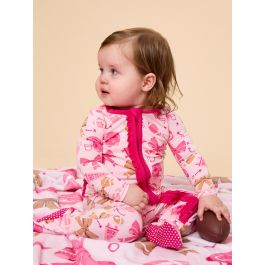 Footballs & Bows Ruffle One Piece Footie Pajamas