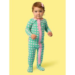 Pink Coastal Cane Ruffle One Piece Footie Pajamas, Modal Blend