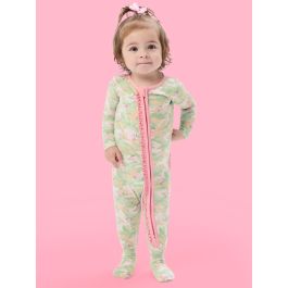 Sage Blossom Camo Ruffle One Piece Footie Pajamas, Modal Blend