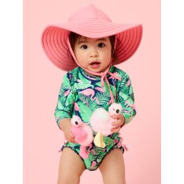 Flamingo Frenzy Long Sleeve One Piece Rash Guard