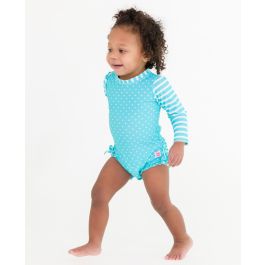 Bright Aqua Heart Polka Dot Long Sleeve One Piece Rash Guard