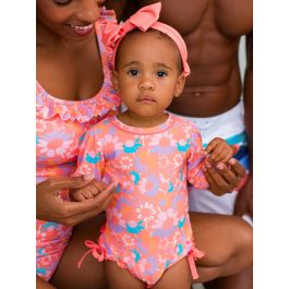Coral Floral Long Sleeve One Piece Rash Guard