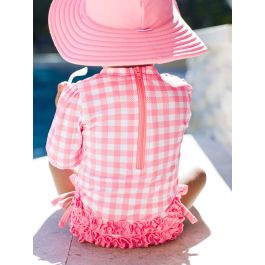 Bubblegum Pink Gingham Long Sleeve One Piece Rash Guard