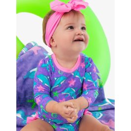 Neon Fin Friends Long Sleeve One Piece Rash Guard Swimsuit, with Signature Rear Ruffles