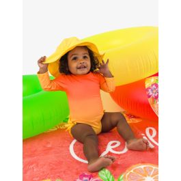 Neon Citrus Sunrise Long Sleeve One Piece Rash Guard Swimsuit, with Signature Rear Ruffles