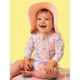 Bow Blooms Long Sleeve One Piece Rash Guard Swimsuit, with Signature Rear Ruffles