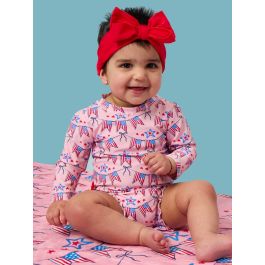 American Sweetheart Long Sleeve One Piece Rash Guard Swimsuit, with Signature Rear Ruffles
