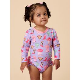 Howdy Darlin’ Long Sleeve One Piece Rash Guard Swimsuit, with Signature Rear Ruffles