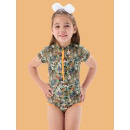 Classic Camo Short Sleeve Rash Guard One Piece Swimsuit
