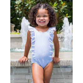 Periwinkle Blue Seersucker Waterfall One Piece
