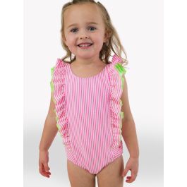 Neon Pink Seersucker Seersucker Waterfall One Piece Swimsuit