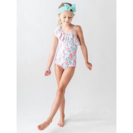 Vibrant Flamingo One Shoulder Ruffle One Piece