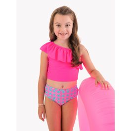 Neon Sorbet Cane One Shoulder Ruffle Tankini 2-Piece Swimsuit, with Signature Rear Ruffles