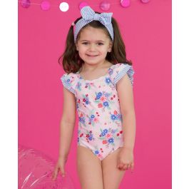 Coastal Breeze Floral Ruffle V-Back One Piece