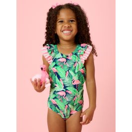 Flamingo Frenzy Ruffle V-Back One Piece