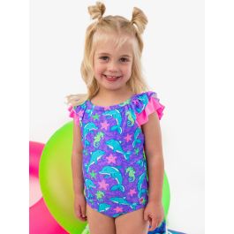 Neon Fin Friends Bow V-Back One Piece Swimsuit