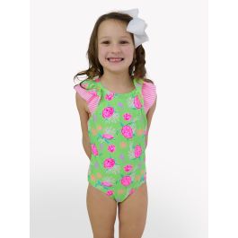 Neon Turtle Tide Bow V-Back One Piece Swimsuit