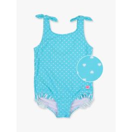 Bright Aqua Heart Polka Dot Tie Shoulder One Piece