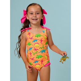 Neon Dino Tie Shoulder One Piece Swimsuit