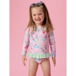 Atlantis Mermaids Long Sleeve Rash Guard 2-Piece Swimsuit, with Signature Rear Ruffles